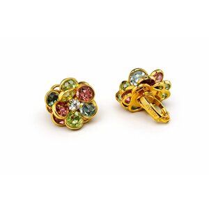 Vintage Avon Multicolor Rhinestone Flower Clip-On Earrings